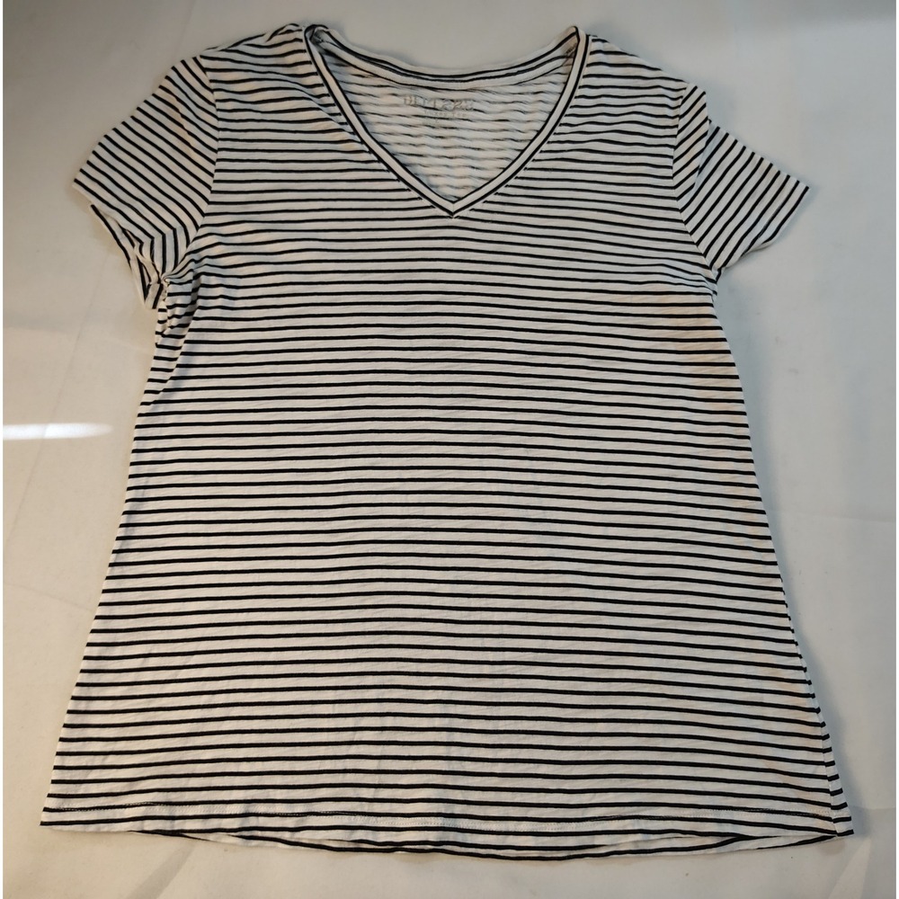 Dept 222 Womens Luxe Tee Black White Striped V-Neck Short Sleeve T-Shirt Large